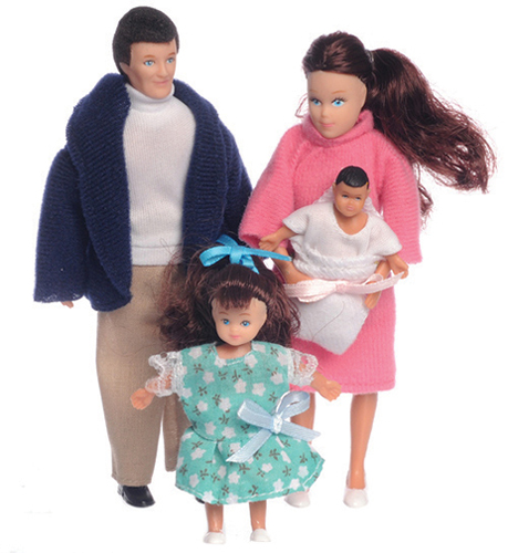 Dollhouse Miniature Modern Doll Family, Brunette